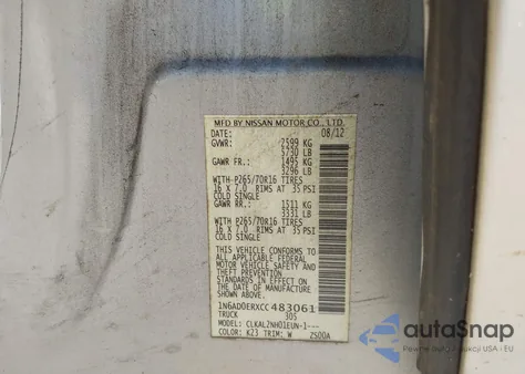 2012 Nissan Frontier Sv z USA, uszkodzony, nr VIN 1N6AD0ERXCC483061